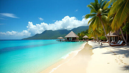 Naklejka premium Breathtaking Tropical Vacations: Explore Exotic Beaches, Luxurious Resorts, and Thrilling Water Activities for the Ultimate Relaxation and Adventure Experience