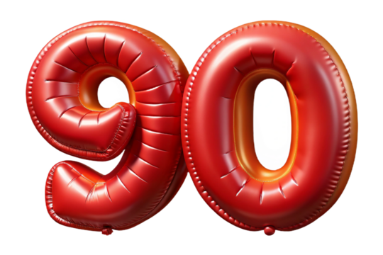 Balloons with numbers. 90. 3D rendering.