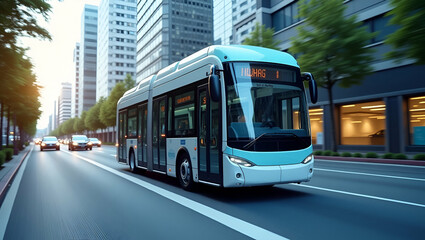 Obraz premium Innovative Self-Driving Public Transport: Efficient Urban Mobility Solutions with Autonomous Control & Advanced Sensors for Premium Photo Stock Visuals