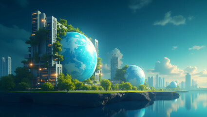 Obraz premium Advanced Space Sustainability: High-Resolution Stock Photography Showcasing Eco-Friendly Engineering and Innovative Resource Management with Forward-Thinking Design Principles