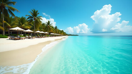 Fototapeta premium Tropical Vacations: Breathtaking Beach Scenes, Refined Resorts & Dynamic Water Activities for Discerning Travelers in Exotic Locales - Photo Stock Concept