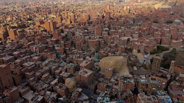 Garbage City Of Manshiyat Naser, Homes Of Zabaleen (Garbage Collectors) Sorting Recyclable Items They Gathered From Cairo In Egypt. - aerial shot