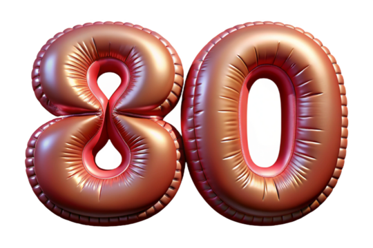 Balloons with numbers. 80. 3D rendering. - Powered by Adobe