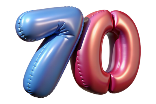 Balloons with numbers. 70. 3D rendering.