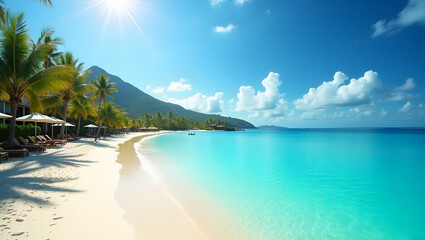 Naklejka premium Tropical Vacations: Breathtaking Beach Scenes, Luxurious Resorts & Exciting Water Activities for the Discerning Traveler - Explore Exotic Getaways in Stunning Photo Stock