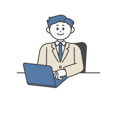 ノートパソコンを開いて仕事をする男性