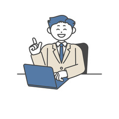 ノートパソコンを開いて説明する男性
