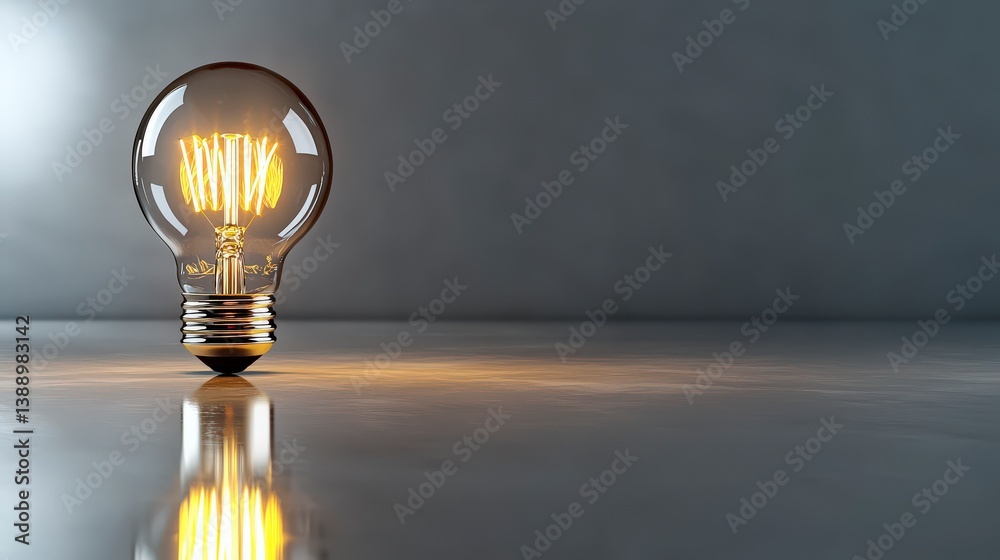Poster illuminating ideas a light bulb on display in minimalist room creative environment inspiration conce