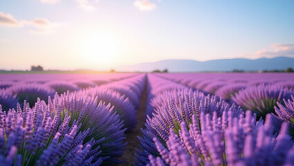 Fototapeta premium Captivating composition of lavender fields in bloom featuring expansive purple landscapes and refined botanical elegance for premium nature stock imagery in Photo Stock Concept and empty space on t