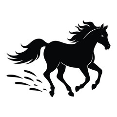 Horse running with dust trail silhouette