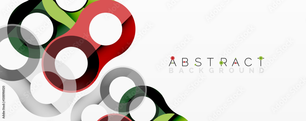 Poster Bright shapes overlap creating dynamic composition. Red, green, gray, white elements form abstract design. Modern aesthetic, clean lines, simple forms.