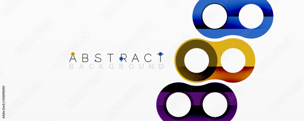 Poster abstract design features colorful rings. overlapping shapes create dynamic composition. modern aesth