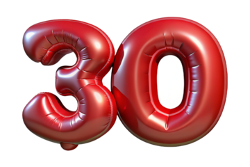 Balloons with numbers. 30. 3D rendering.