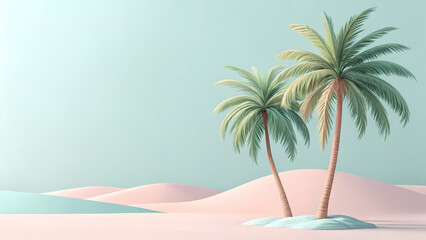 tropical island with palm trees in illustration style