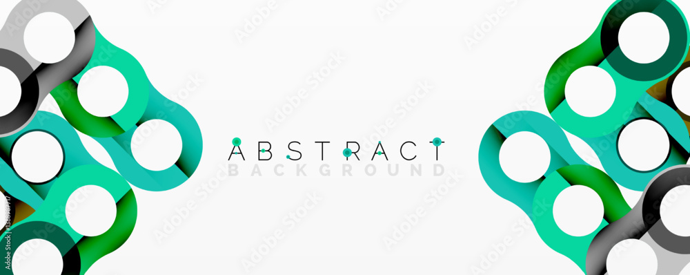 Poster abstract design features overlapping circles, teal, black, white. modern composition creates dynamic