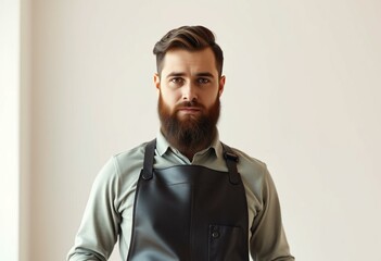 Fototapeta premium Photorealistic portrait of a man with a beard and leather apron
