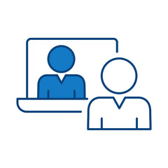 Online Conference Blue Line Icon. Teamwork, Business, Planning, Strategy, Marketing, Leadership, Work Group, Meeting, Partnership Icons Editable Stroke Vector Illustration
