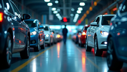 Fototapeta premium Visualizing Trade War Impacts: Auto Industry Manufacturing Shifts, Supply Chain Realignments, and Innovation in Vehicle Production for Corporate Media Use