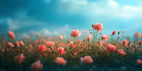 Obraz premium Rose field and blue sky