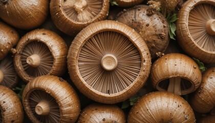 Selection of various fresh mushrooms displayed on a wooden surface with natural lighting effects