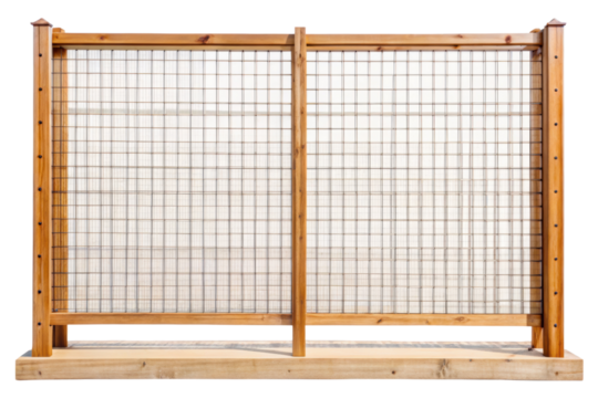 Wooden trellis with grid pattern for outdoor spaces isolated on a transparent background