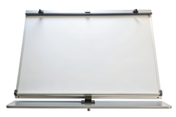 Large whiteboard with adjustable stand for presentations isolated on a transparent background
