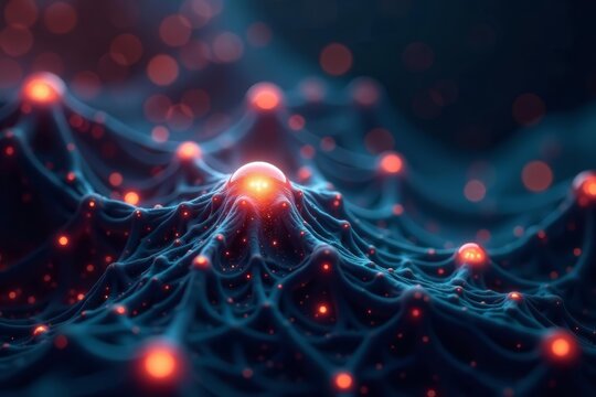 Intricate network of glowing plexus nodes in a futuristic abstract tech background, transformation, technology