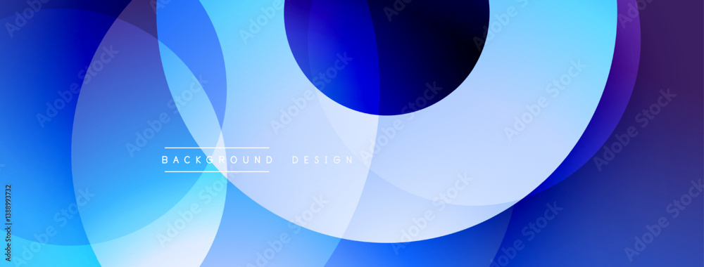 Poster abstract design. overlapping circles create dynamic composition. shades of blue, purple, white blend