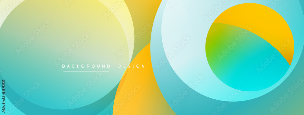 Poster Abstract design. Overlapping circles, vibrant colors. Smooth gradients, modern aesthetic. Minimalist composition, clean lines. Bright palette, dynamic shapes.