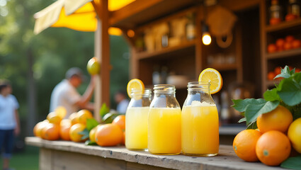 Charming Lemonade Stand Season: Vibrant Citrus Displays & Quaint Setups for Refreshing Outdoor Business Moments - Ideal Stock Imagery with Left Space