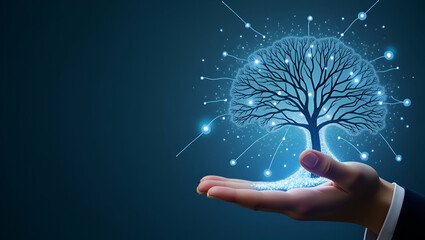 Elegant visual narrative conveying self directed AI learning journey fostering autonomous digital education algorithmic expertise progressive knowledge discovery in  Photo Stock  Concept  and empty sp