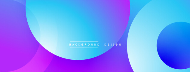 Bright abstract background. Smooth gradients, overlapping circles create modern design. Blue, purple hues dominate composition. Minimalist aesthetic.