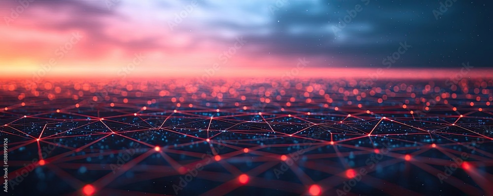 Aufkleber Cloud server intelligent innovation for managing systems concept. Abstract network connection with glowing nodes and horizon lights.