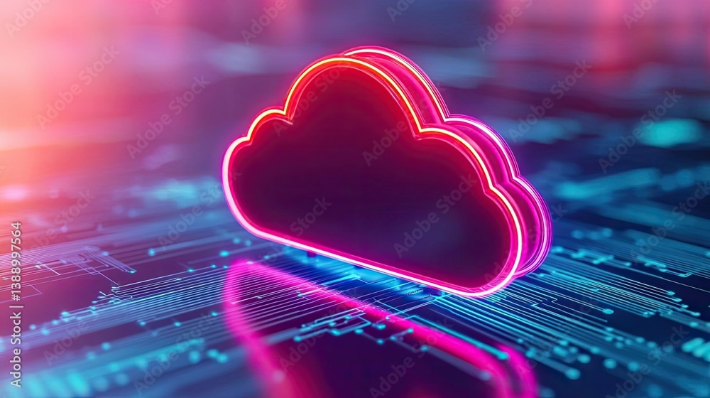 Aufkleber Cloud server intelligent innovation for managing systems concept. Futuristic cloud icon on a digital circuit background.