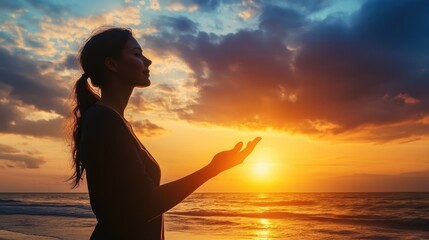 Silhouette of a Helping Hand at Sunset: A Vision of Hope and Love on the Beach for International Day of Peace