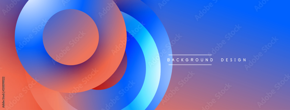 Poster abstract design. overlapping circles create dynamic flow. blue, purple, orange hues blend smoothly. 