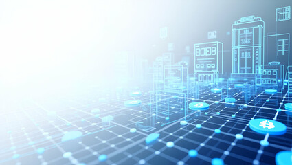 Obraz premium Flat Contemporary Wallpaper Design: Abstract Digital Grids & Banking Icons for Secure Financial Management & Asset Tokenization in Corporate Branding