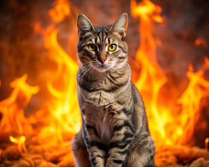 The elemental guardian between fire. Flameborn guardian The fire cat gaze.