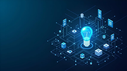Fototapeta premium Modern digital illustration depicting AI based knowledge management solutions that streamline data curation and enable intelligent access to organizational information for strategic growth in Photo S