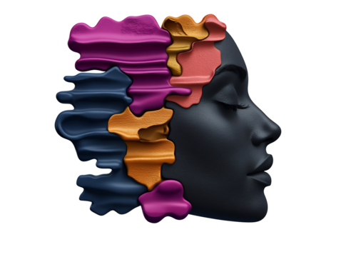 Serene Black Head Sculpt Vividly Painted Abstract. AI Generated - Powered by Adobe