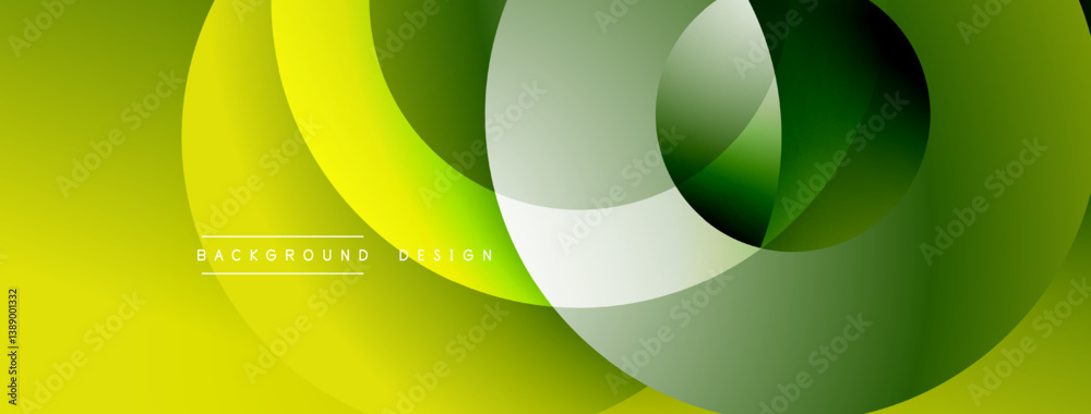Aufkleber Abstract design features overlapping circles. Green, yellow, white hues create dynamic composition. Smooth gradients suggest movement, modern aesthetic.