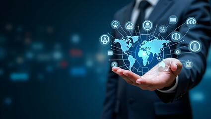 Refined Digital Visualization of Future Global Commerce: Innovative Trade Practices, International Digital Markets & Transformative Supply Chains in Photo Stock Concept