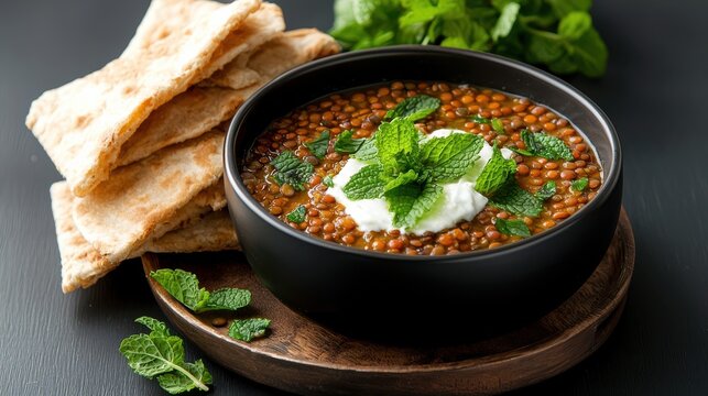 Delicious Bowl of Beans Served with Tasty Pitza for a Hearty Meal