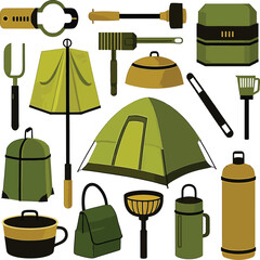 set of camping icon silhouette victor design isolated on the white background.