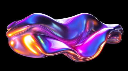 Obraz premium Mesmerizing abstract fluid 3D render on a black background featuring a holographic, iridescent neon wave in motion with a vibrant colorful gradient design