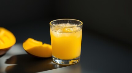 Sea moss and mango juice drink in glass