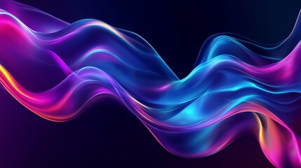 Fototapeta premium Mesmerizing abstract fluid 3D render on a black background featuring a holographic, iridescent neon wave in motion with a vibrant colorful gradient design