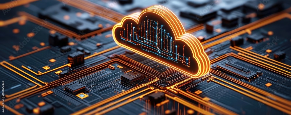 Aufkleber Cloud server intelligent innovation driving global systems concept. Abstract cloud computing concept on a circuit board.