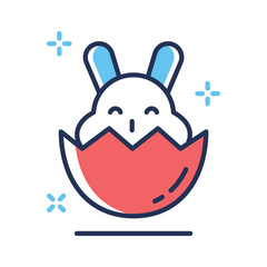Bunny egg hatching icon designed in flat outline style