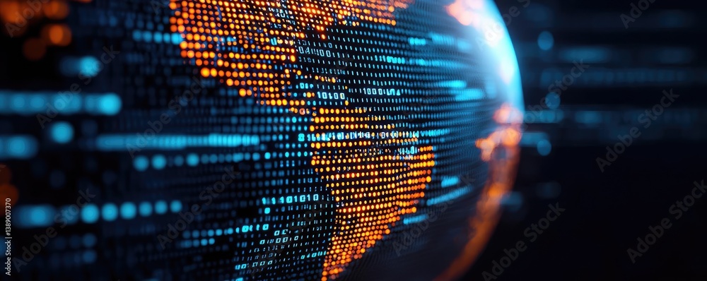 Poster Cloud server intelligent innovation driving global systems concept. Futuristic globe with digital data streams representing connectivity.